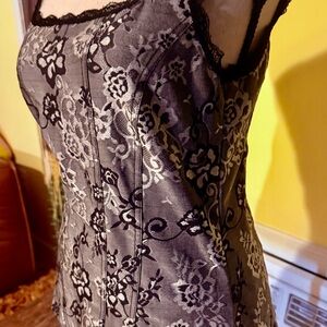White House Black Market Black & Silver Floral Jacquard Slip